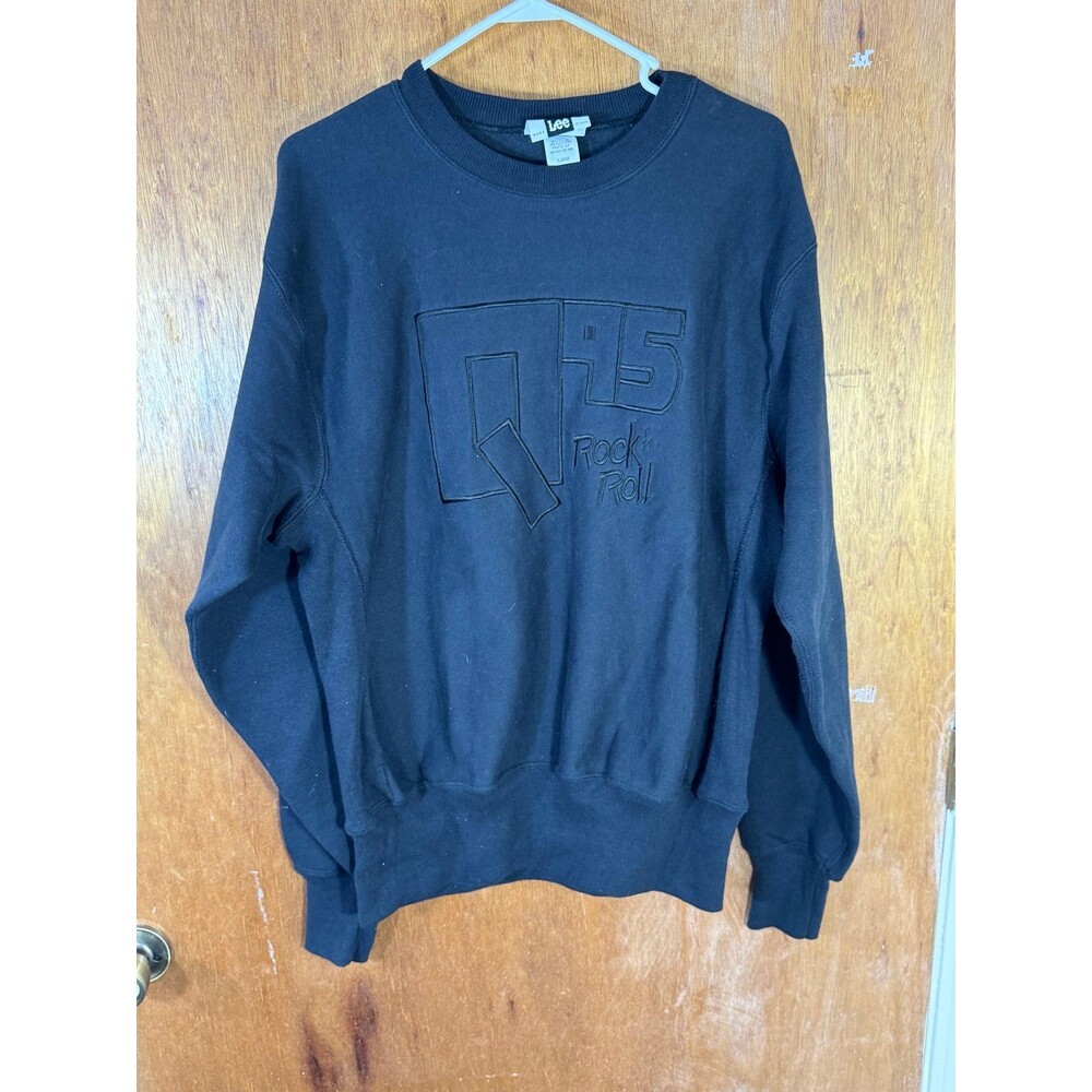 Vintage Q95 Rock N’ Roll Radio Station Crewneck Black Sweater Lee‎ Large USA